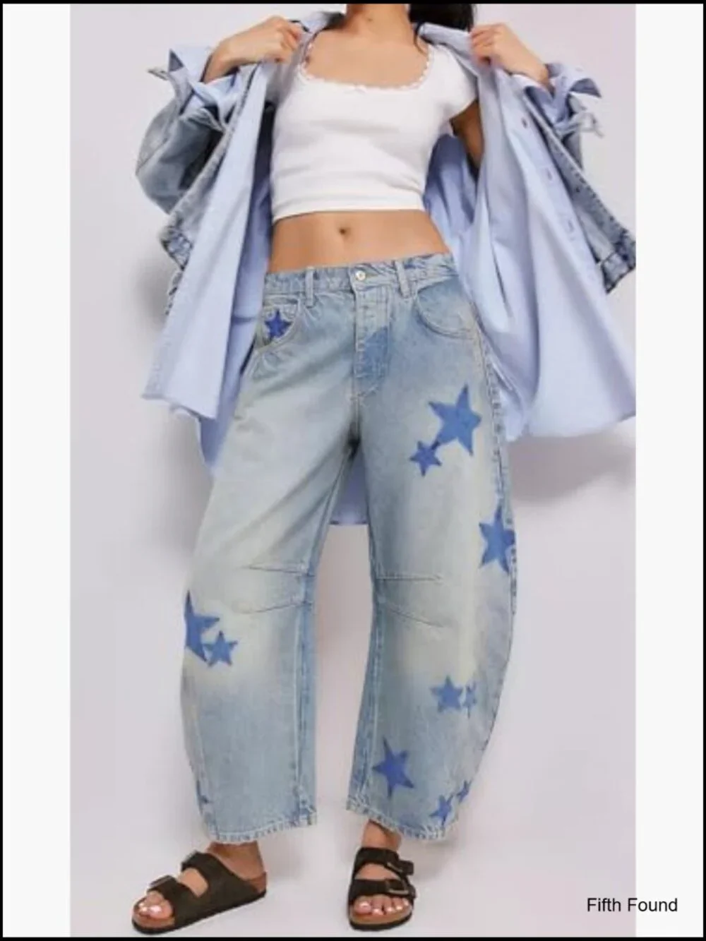 Wide Leg Barrel Jeans Distressed Vintage Boyfriend Fit Mid Rise Cotton Blend - Picture 2 of 7